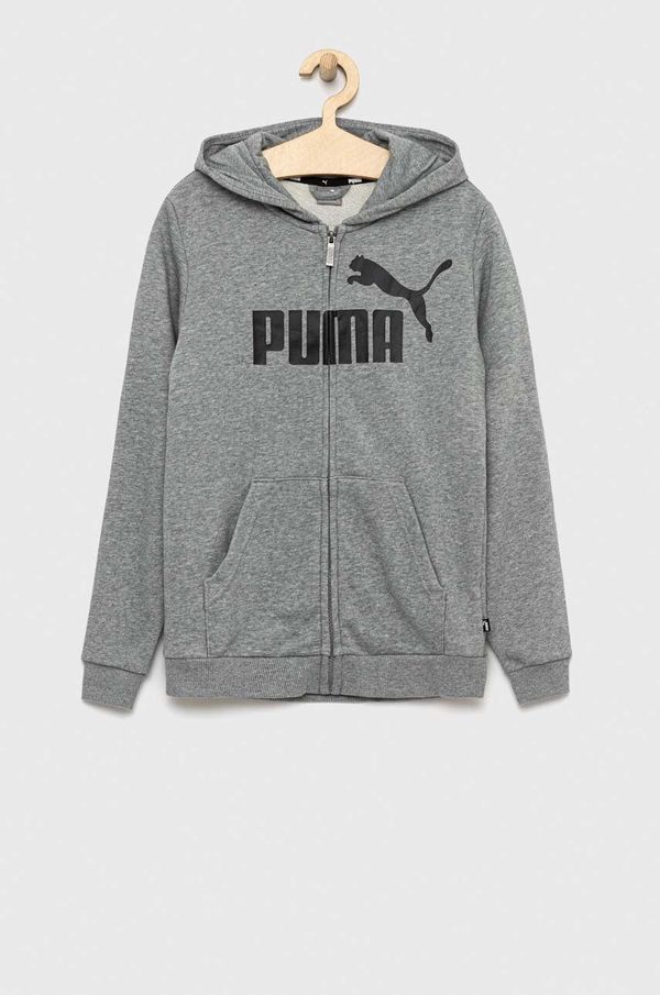 Puma Otroški pulover Puma ESS Big Logo FZ Hoodie TR B siva barva, s kapuco