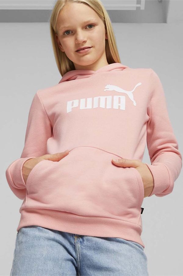 Puma Otroški pulover Puma ESS Logo Hoodie FL G roza barva, s kapuco