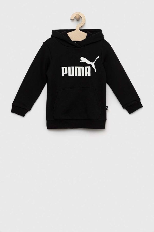 Puma Otroški pulover Puma ESS Logo Hoodie TR G črna barva, s kapuco