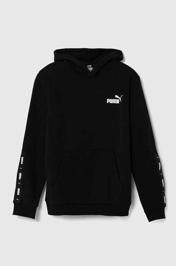 Puma Otroški pulover Puma ESS Tape Hoodie TR črna barva, s kapuco