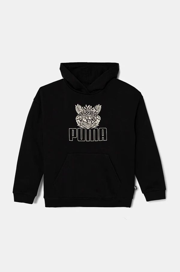 Puma Otroški pulover Puma ESS+ TROPICAT Hoodie črna barva, s kapuco, 681827