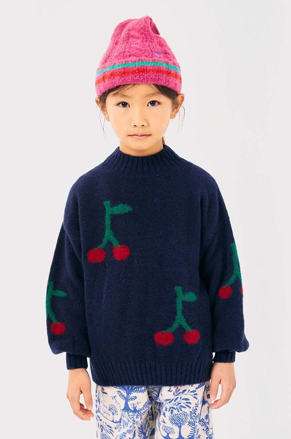 Bobo Choses Otroški pulover s primesjo volne Bobo Choses Cherry mornarsko modra barva, 224AC119