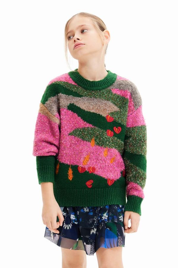Desigual Otroški pulover s primesjo volne Desigual roza barva