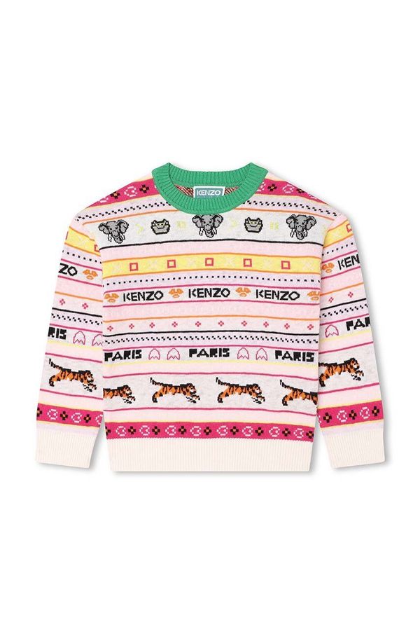 Kenzo kids Otroški pulover s primesjo volne Kenzo Kids bež barva