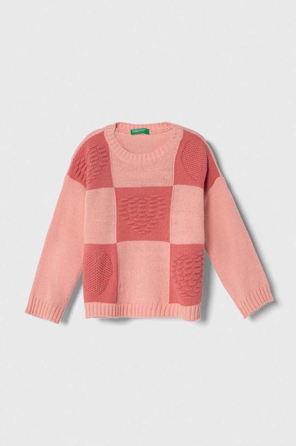 United Colors of Benetton Otroški pulover s primesjo volne United Colors of Benetton roza barva