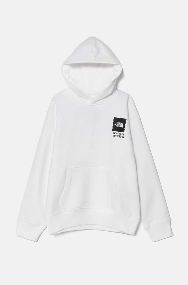 The North Face Otroški pulover The North Face COORDINATES GRAPHIC OVERSIZED HOODIE bela barva, s kapuco, NF0A89HKFN41