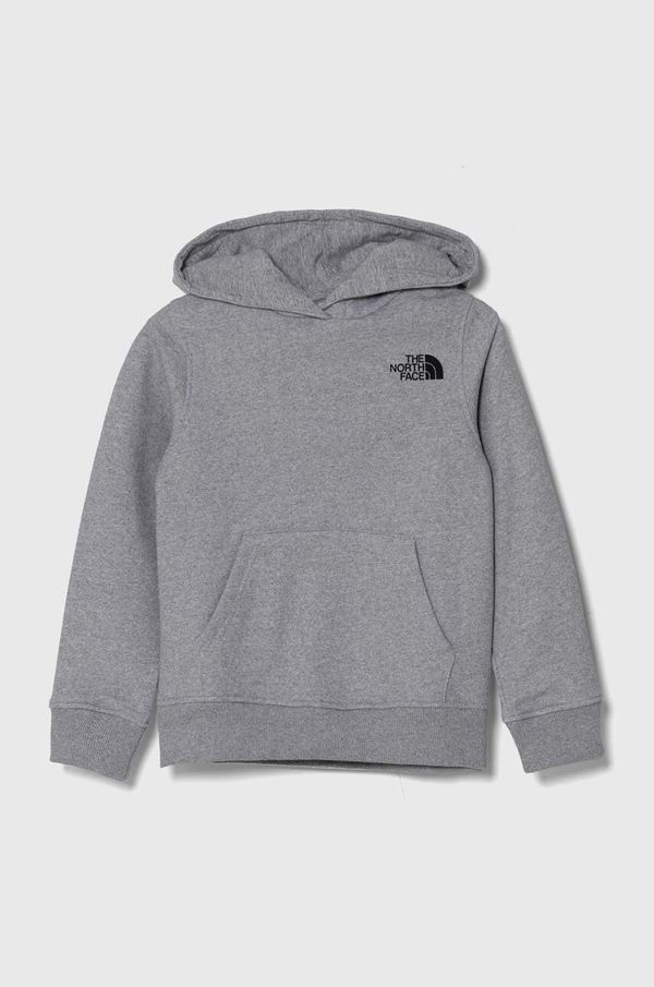 The North Face Otroški pulover The North Face NEW GRAPHIC HOODIE siva barva, s kapuco