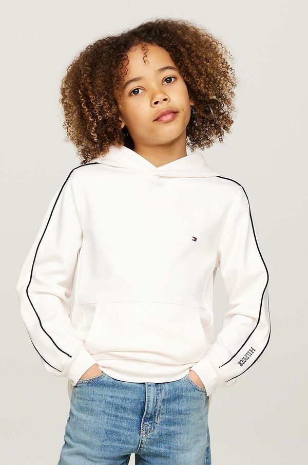 Tommy Hilfiger Otroški pulover Tommy Hilfiger bela barva, s kapuco, KB0KB09054