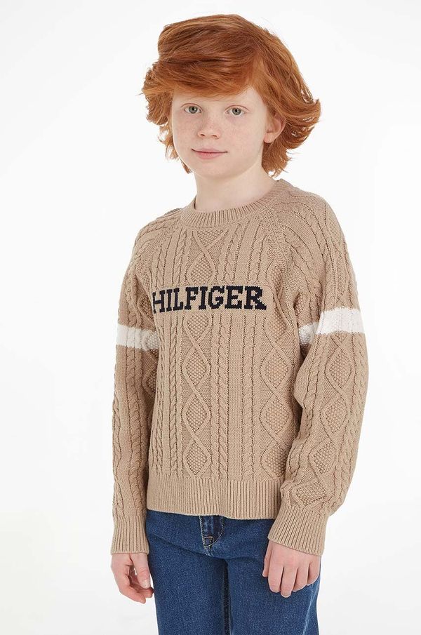 Tommy Hilfiger Otroški pulover Tommy Hilfiger bež barva