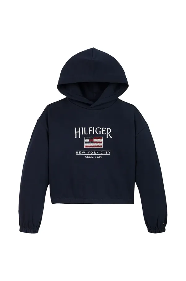 Tommy Hilfiger Otroški pulover Tommy Hilfiger mornarsko modra barva, s kapuco, KG0KG08558