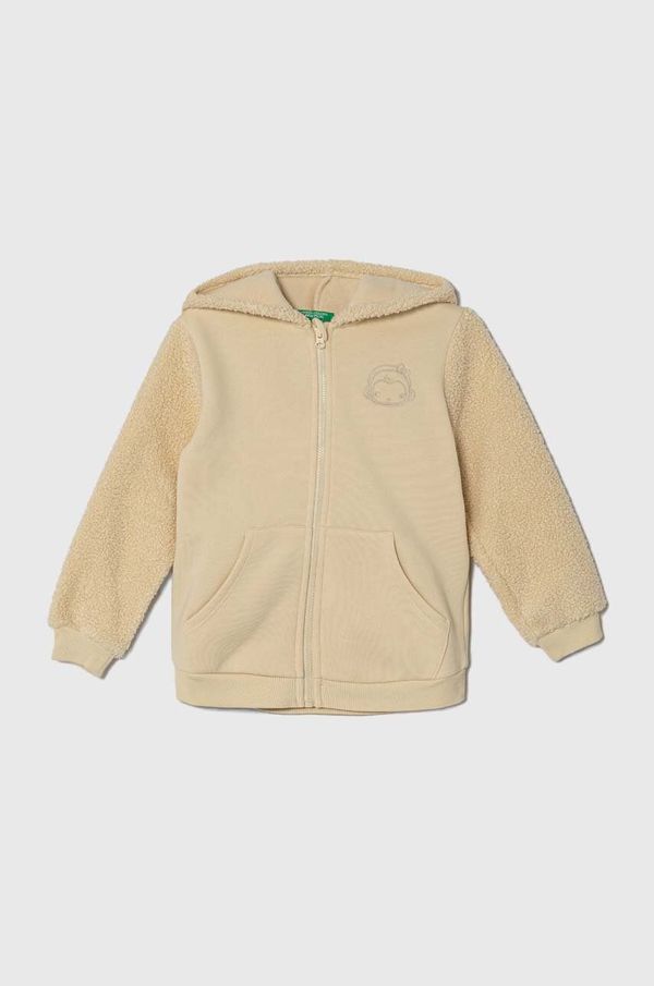 United Colors of Benetton Otroški pulover United Colors of Benetton bež barva, s kapuco