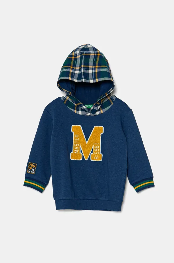 United Colors of Benetton Otroški pulover United Colors of Benetton mornarsko modra barva, s kapuco, 32N4G200R