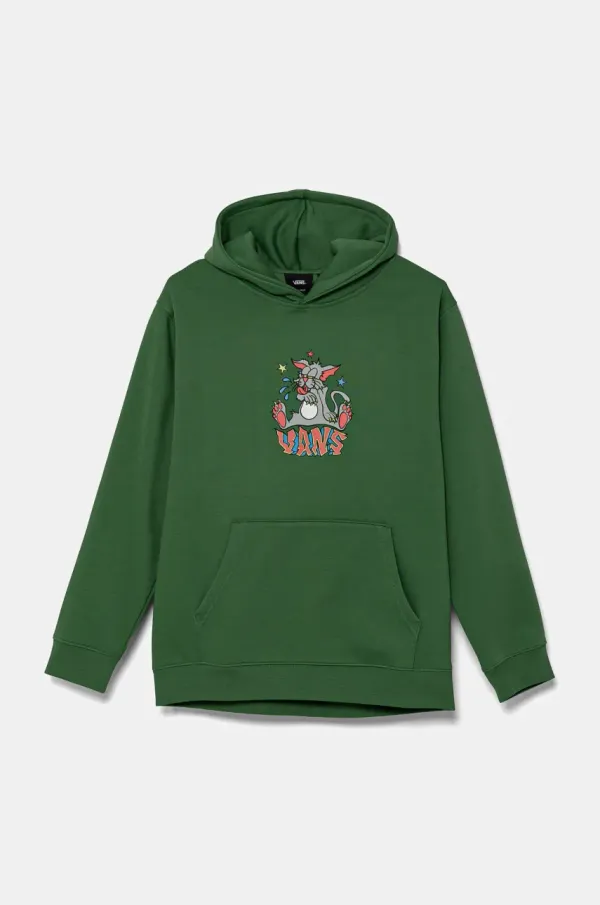 Vans Otroški pulover Vans Frizz Loose Pullover zelena barva, s kapuco, VN000MH6BR11