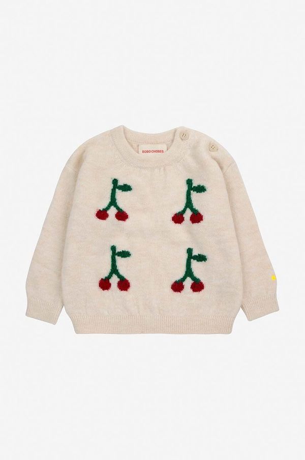Bobo Choses Otroški pulover z mešanico volne Bobo Choses Cherry bež barva, 224AB091
