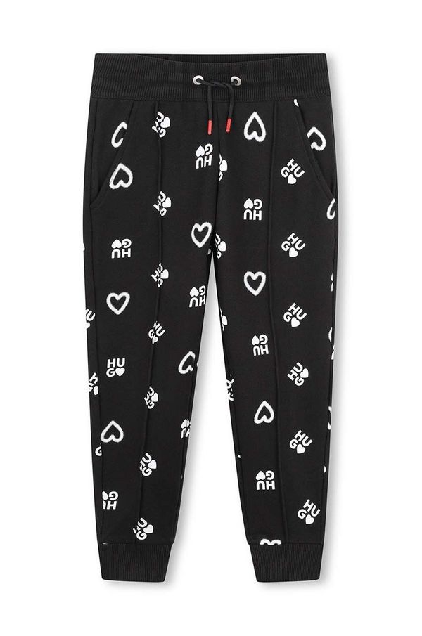 HUGO Otroški spodnji del trenirke HUGO črna barva