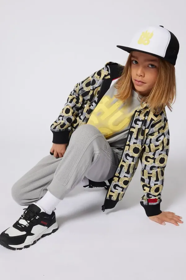 HUGO Otroški spodnji del trenirke HUGO siva barva, G00363