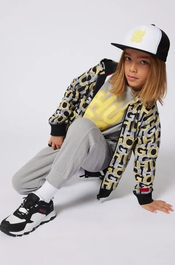 HUGO Otroški spodnji del trenirke HUGO siva barva, G00363