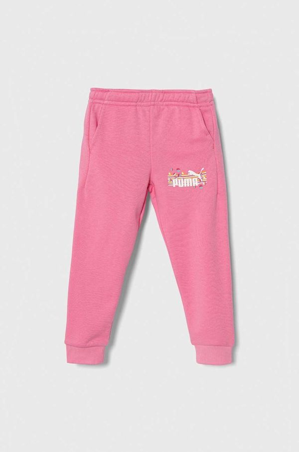 Puma Otroški spodnji del trenirke Puma ESS+ SUMMER CAMP Sweatpants TR roza barva