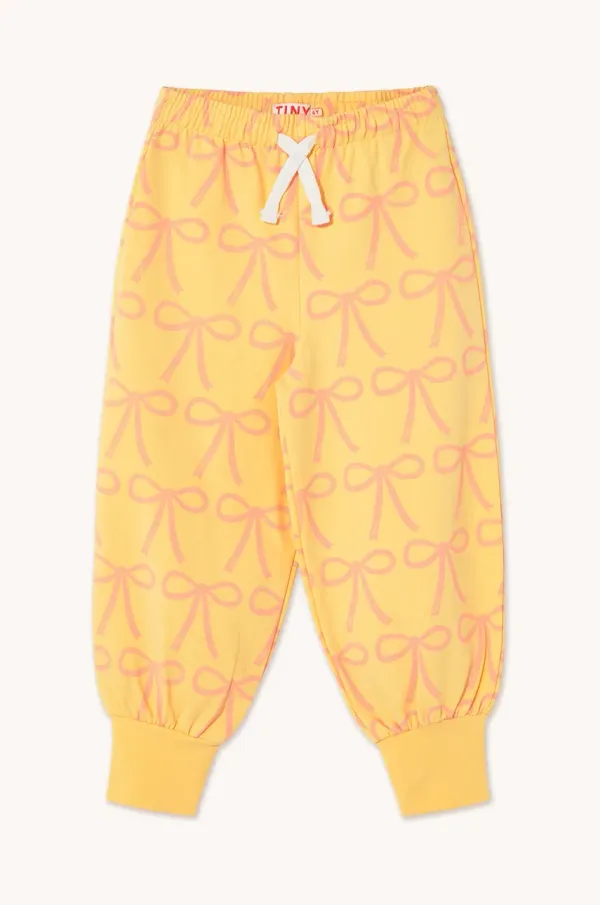 Tinycottons Otroški spodnji del trenirke Tinycottons BOWS SWEATPANT rumena barva, SS25-057