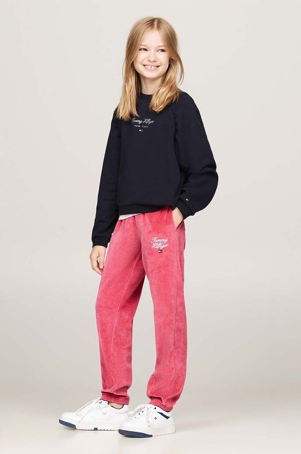 Tommy Hilfiger Otroški spodnji del trenirke Tommy Hilfiger TH SCRIPT VELOUR PANT bež barva, KG0KG08221