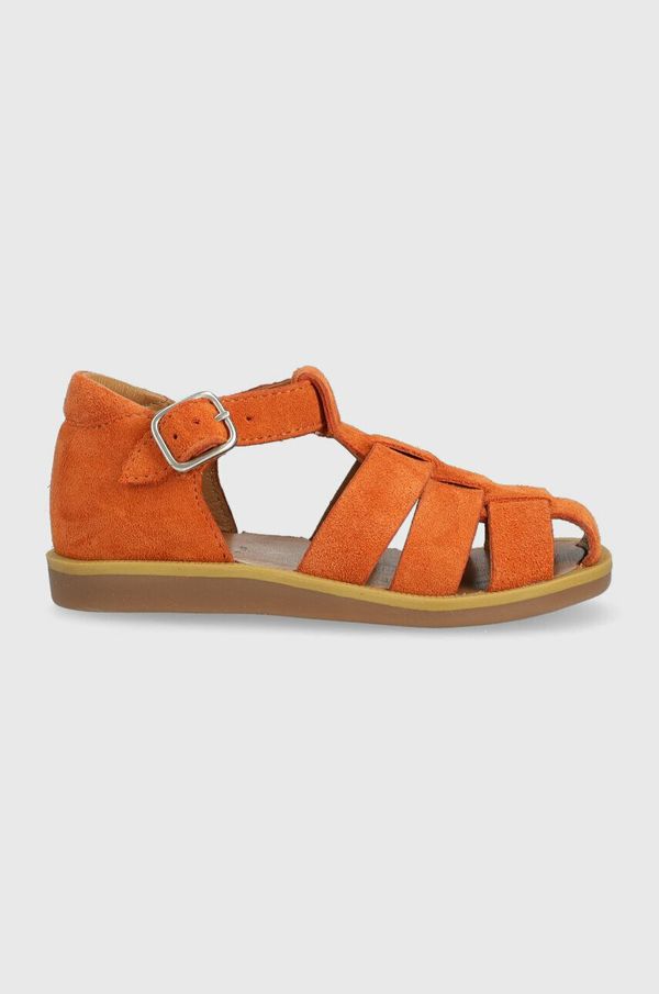 Pom D'api Otroški usnjeni sandali Calvin Klein oranžna barva