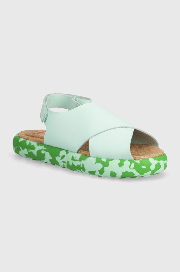Camper Otroški usnjeni sandali Camper zelena barva