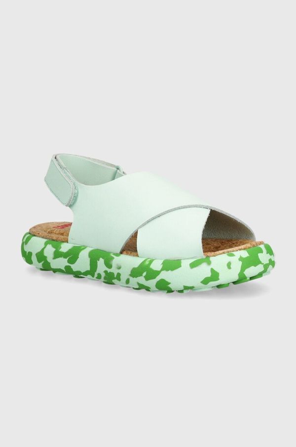Camper Otroški usnjeni sandali Camper zelena barva