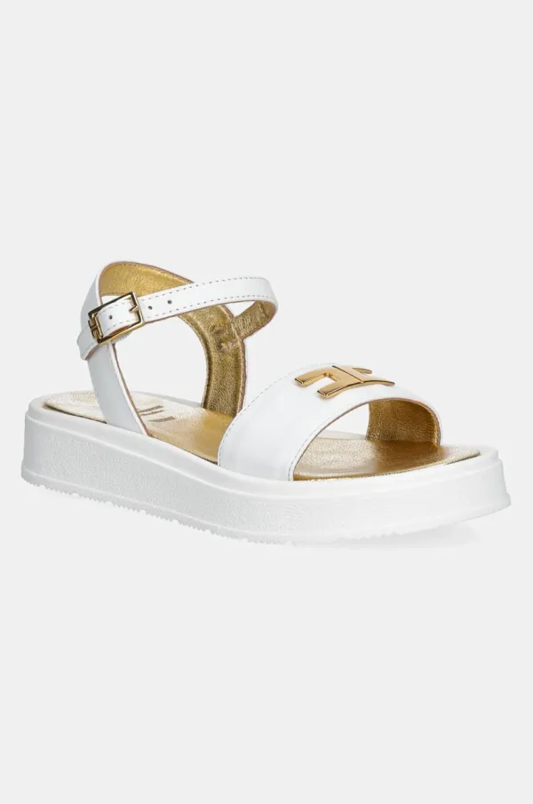 Elisabetta Franchi Otroški usnjeni sandali Elisabetta Franchi bela barva, F4A2-E0295