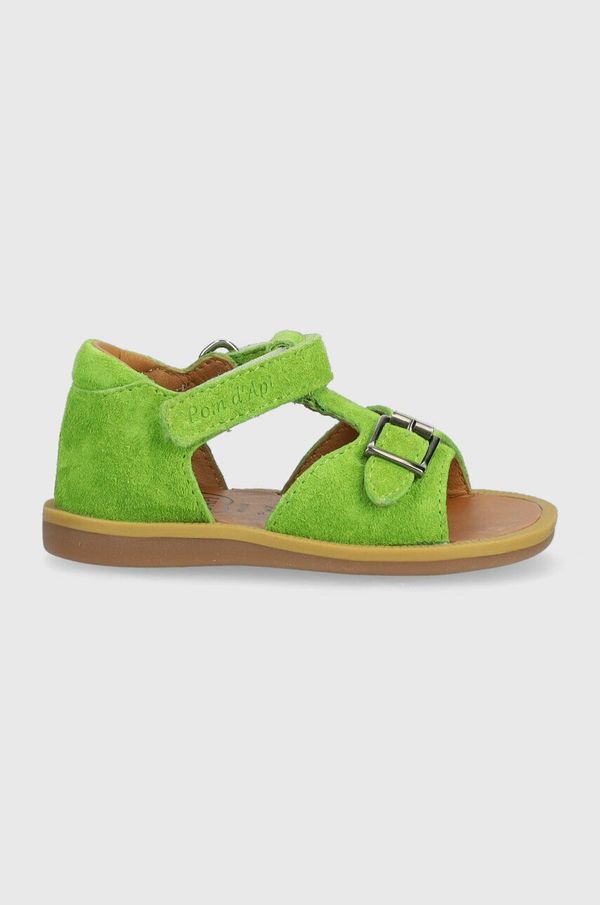 Pom D'api Otroški usnjeni sandali Reebok Classic zelena barva
