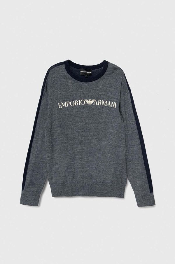 Emporio Armani Otroški volneni pulover Emporio Armani mornarsko modra barva