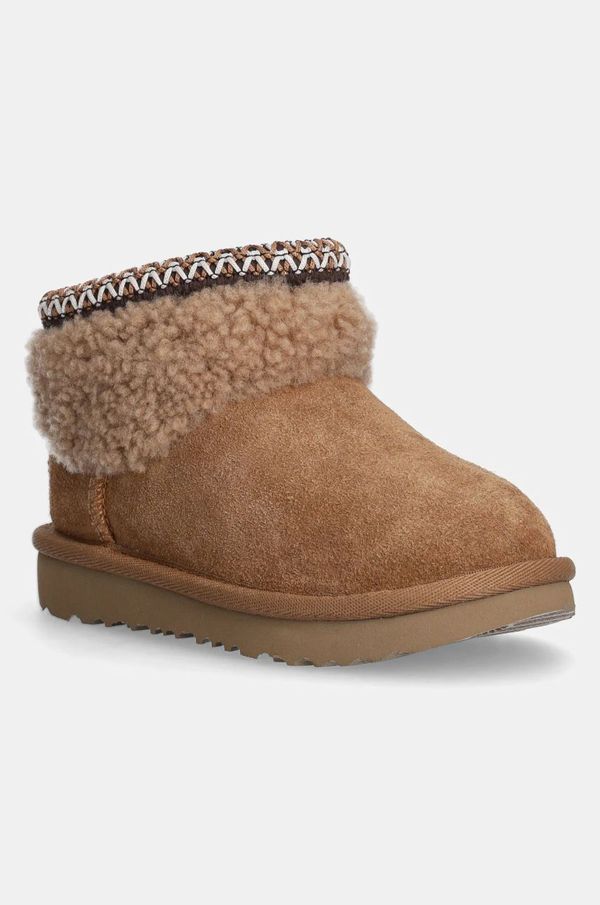 Ugg Otroški zimski čevlji iz semiša UGG CLASSIC ULTRA MINI MAXI CURLY rjava barva, 1157730T