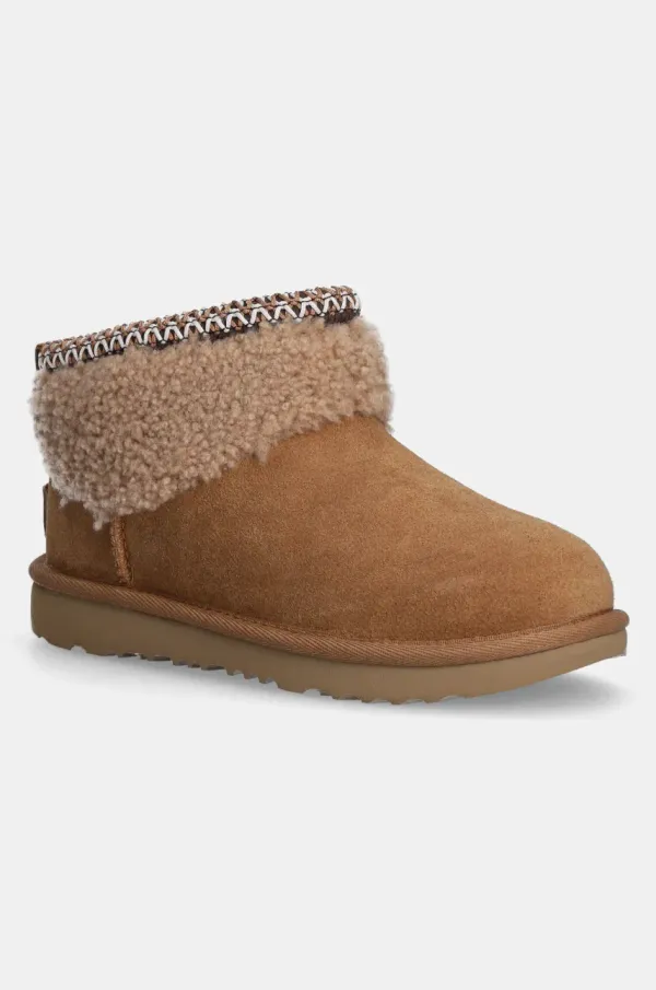 Ugg Otroški zimski čevlji iz semiša UGG KIDS CLASSIC ULTRA MINI MAXI CURLY rjava barva, 1157730K