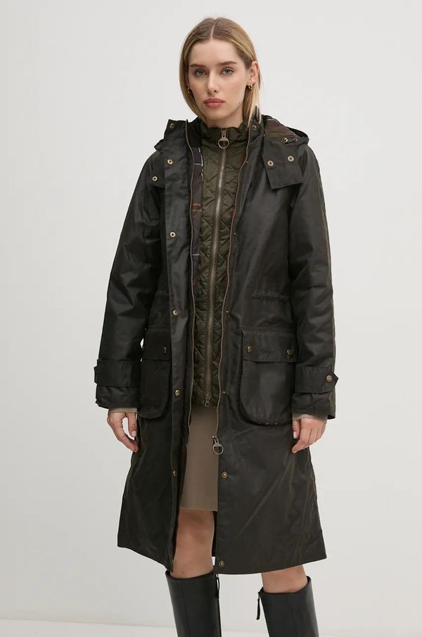 Barbour Parka Barbour Long Cannich Wax ženska, zelena barva, LWX1264