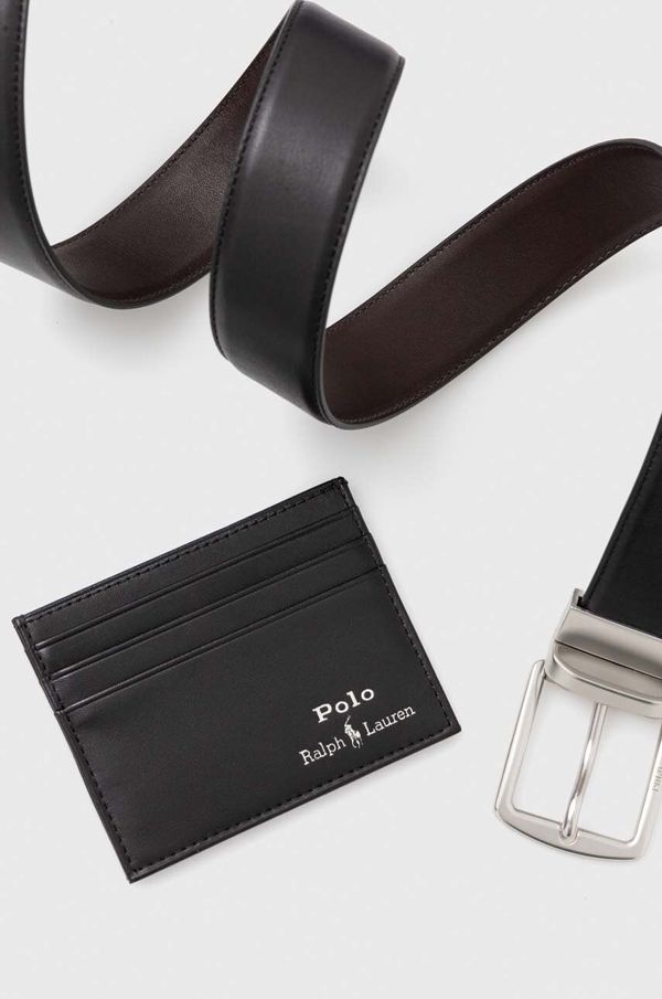 Polo Ralph Lauren Pas in usnjen etui za kartice Polo Ralph Lauren črna barva