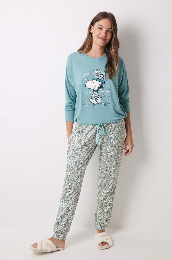 women'secret Pižama women'secret Snoopy ženska, zelena barva, 3138571