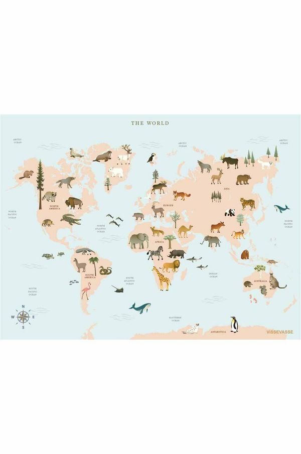 Vissevasse Plakat Vissevasse World Map Animal 30 x 40 cm