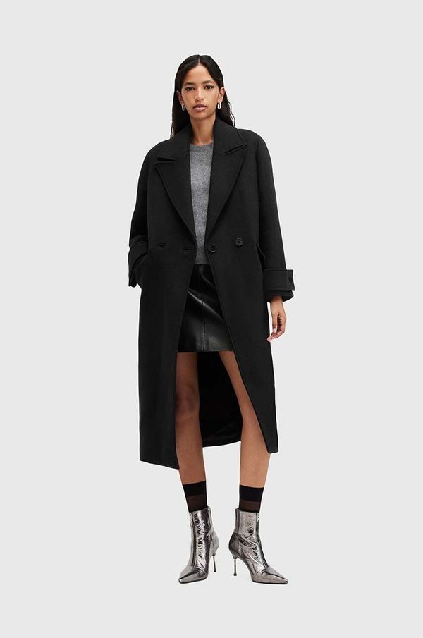 AllSaints Plašč s primesjo volne AllSaints MABEL COAT črna barva, W006OZ