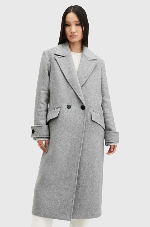 AllSaints Plašč s primesjo volne AllSaints MABEL COAT siva barva, W006OZ