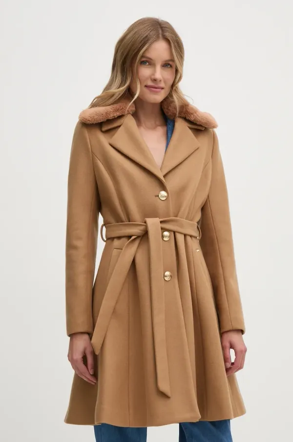 Gaudi Plašč s primesjo volne Gaudi rjava barva, 421FD35005