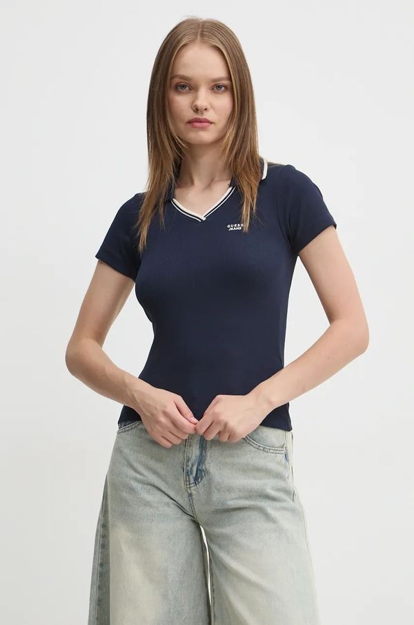 Guess Jeans Polo Guess Jeans ženski, mornarsko modra barva, W4BP45 KA0H1