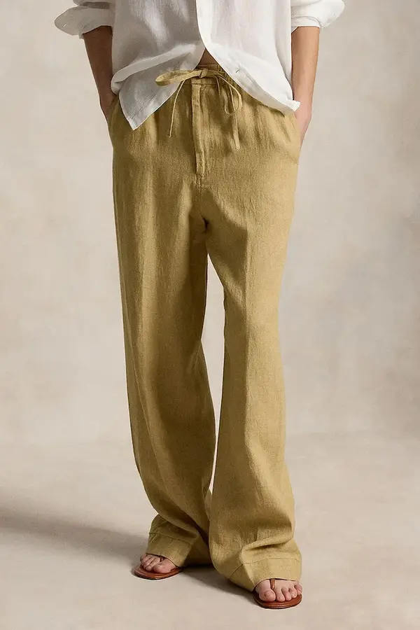 Polo Ralph Lauren Polo Ralph Lauren hlače s širokimi hlačnicami ženske lanene
