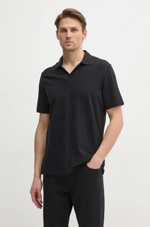 Calvin Klein Polo z mešanico lana Calvin Klein črna barva, K10K114136
