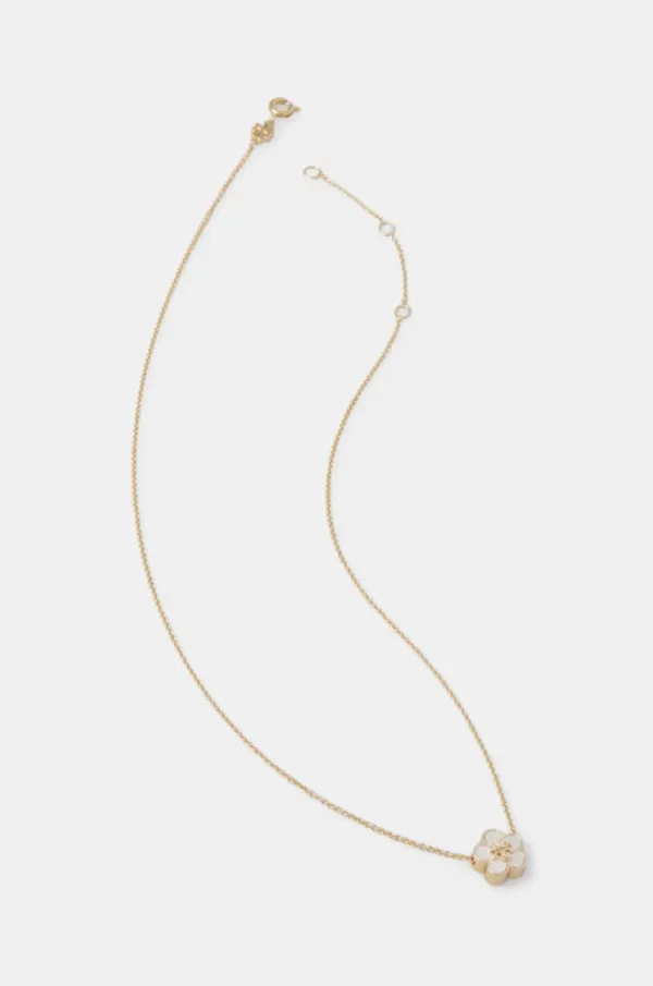 Tory Burch Pozlačena ogrlica Tory Burch Kira Flower Pendant 158996-700