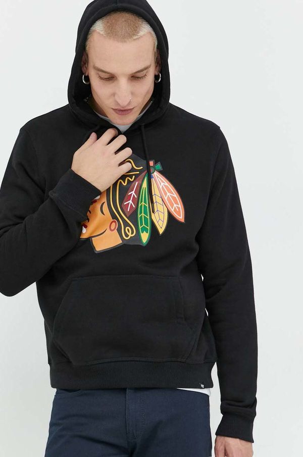 47 brand Pulover 47 brand Nhl Chicago Blackhawks moški, črna barva s kapuco