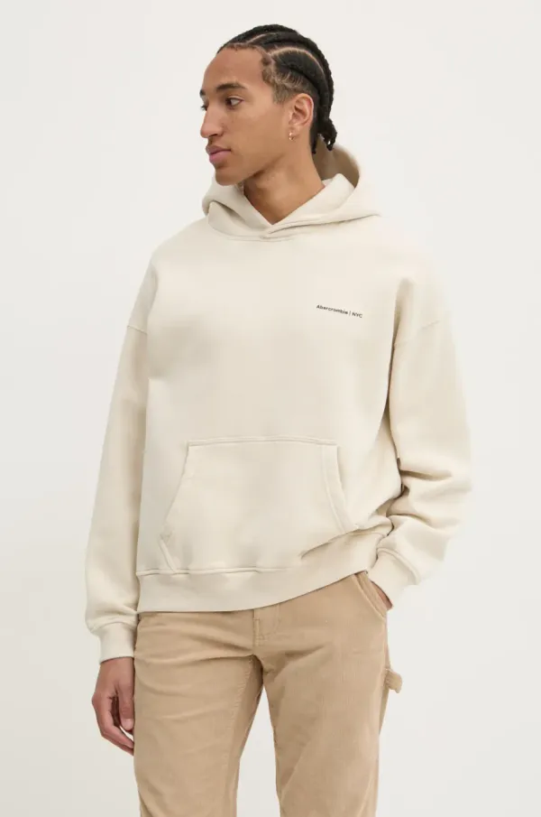 Abercrombie & Fitch Pulover Abercrombie & Fitch moški, bež barva, s kapuco, KI122-4366