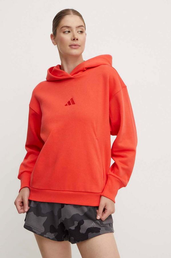 adidas Pulover adidas All SZN ženski, rdeča barva, s kapuco, IY6764