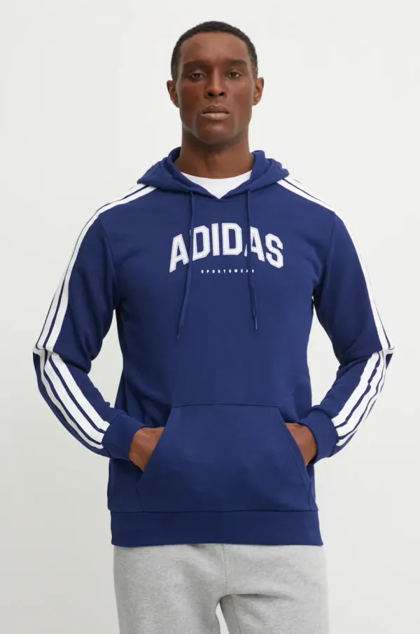 adidas Pulover adidas Collegiate moški, mornarsko modra barva, s kapuco, JV6502