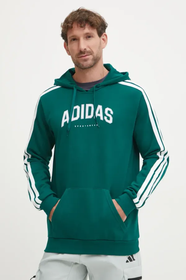 adidas Pulover adidas Collegiate moški, zelena barva, s kapuco, JV6506