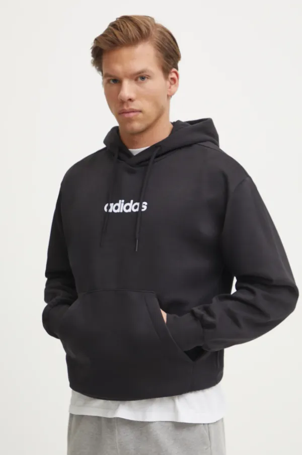 adidas Pulover adidas Essentials Linear moški, črna barva, s kapuco, JN1759