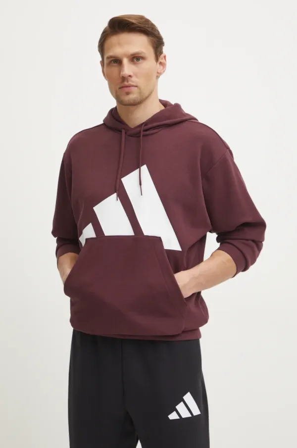 adidas Pulover adidas Essentials moški, bordo barva, s kapuco, JE8897